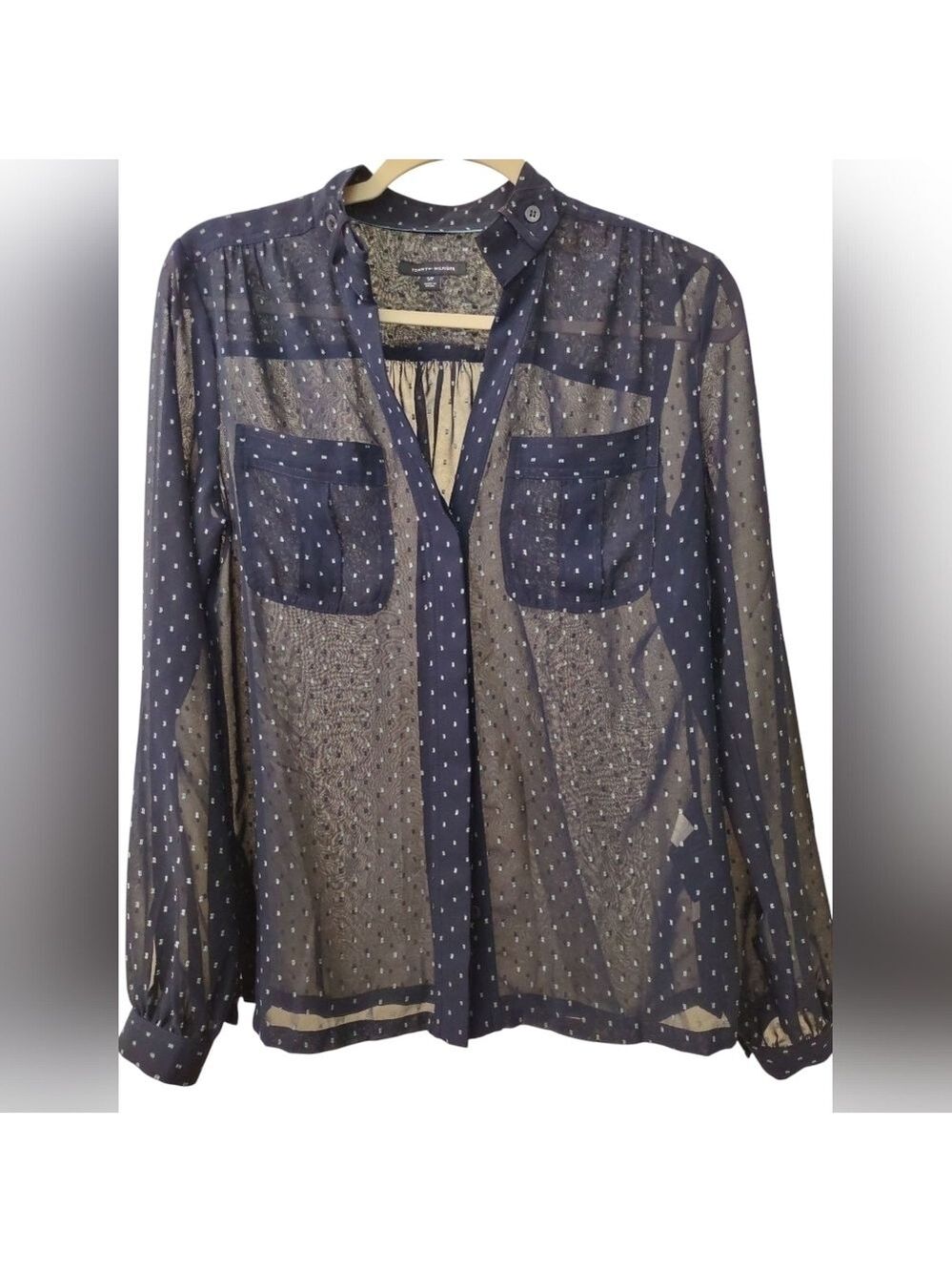 Tommy Hilfiger Navy Sheer Top Size Small - Picture 8 of 8